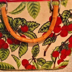 Vintage Bamboo Handle Purse with Strawberries